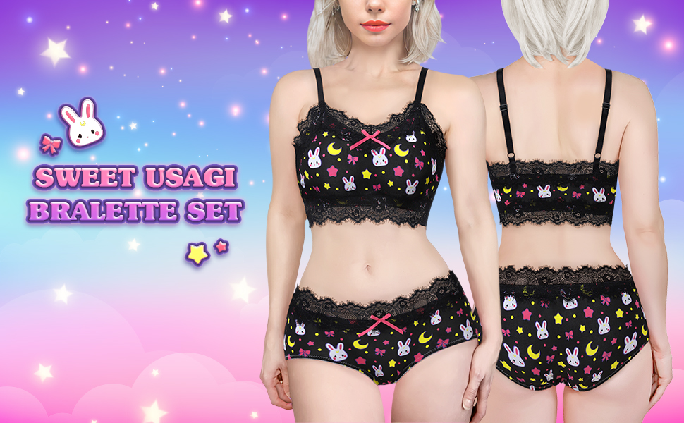 Sweet Usagi Bralette Set Black