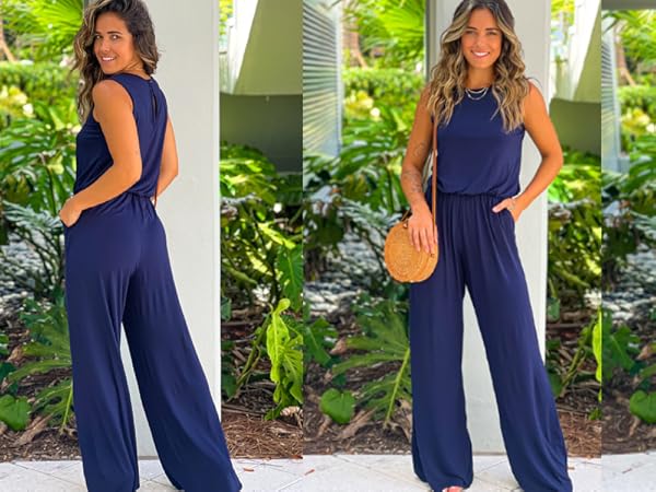 Women&#39;s Tank Jumpsuits Casual Solid Sleeveless Wide Leg Pants Jumpsuit Rompers