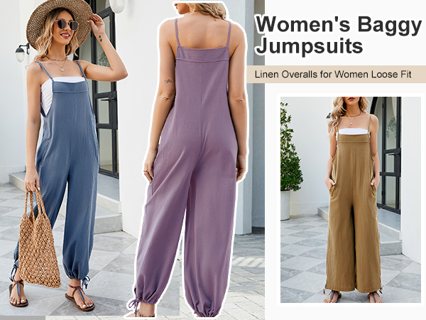 Eisctnd Overalls Women Sleeveless Baggy Jumpsuit 