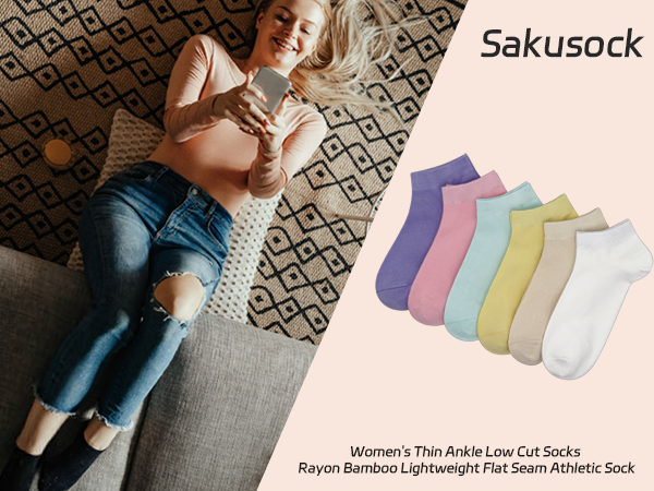 Women''s Thin Ankle Low Cut Socks Rayon Viscose Bamboo Lightweight Flat Seam Athletic Sock