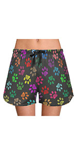 Women Colorful Paw Prints Pajama Shorts