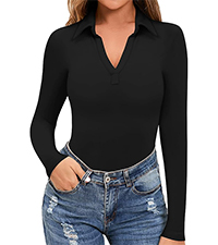 V neck collared bodysuit