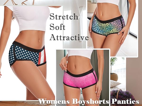 Womens Boyshorts Panties Stretchy Boxer Briefs Novelty Lounge Sleep Shorts funny printed underpants