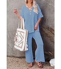 2 Piece Outfits Lounge Set Short Sleeve Button Blouse Wide Leg Pants Sweatsuit