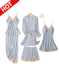 Womens Pajama Sets 5PCS Silk Pajamas for women