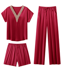 satin pajama set for women 3 Piece