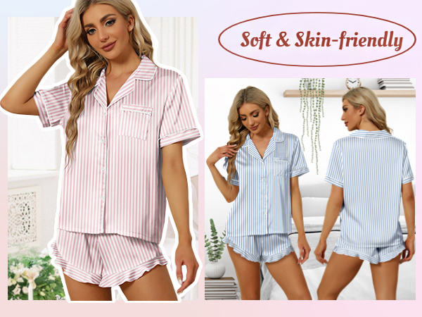 Button Down Short Sleeve Shorts Pjs Set