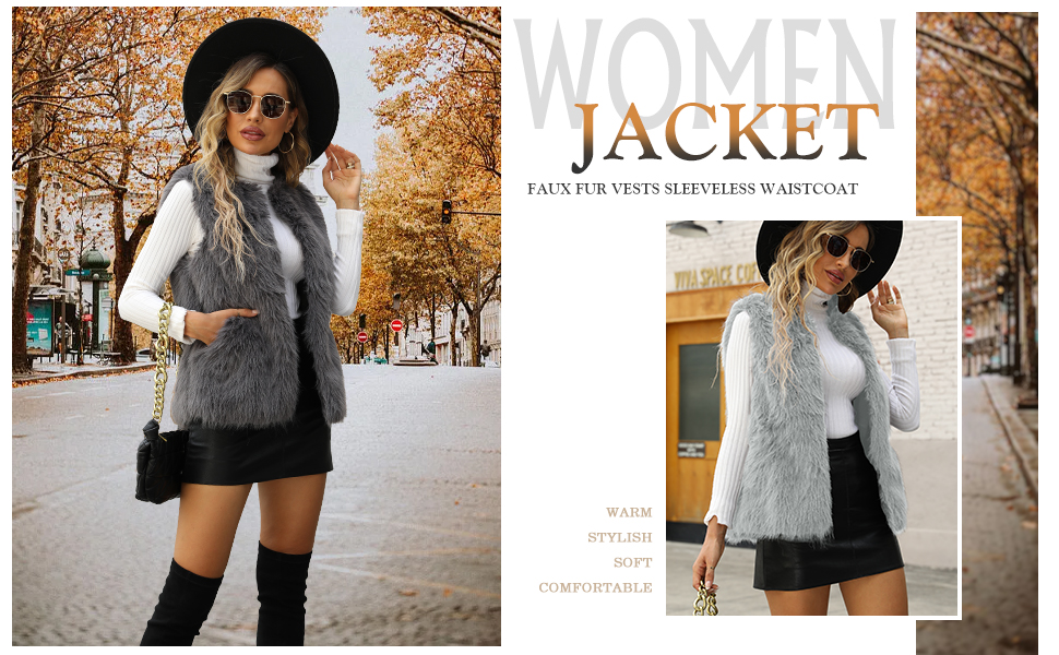 Women Faux Fur Vests Waistcoat Jacket