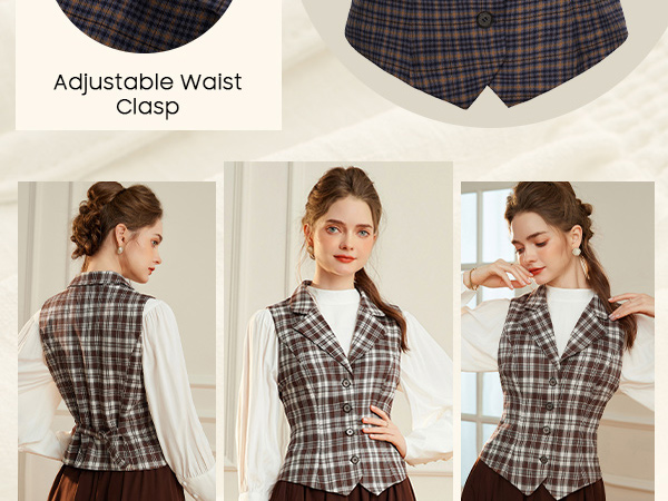 Plaid Vest for Women Fully Lined Dressy Tank Tops Sleeveless Button Waistcoat Vests