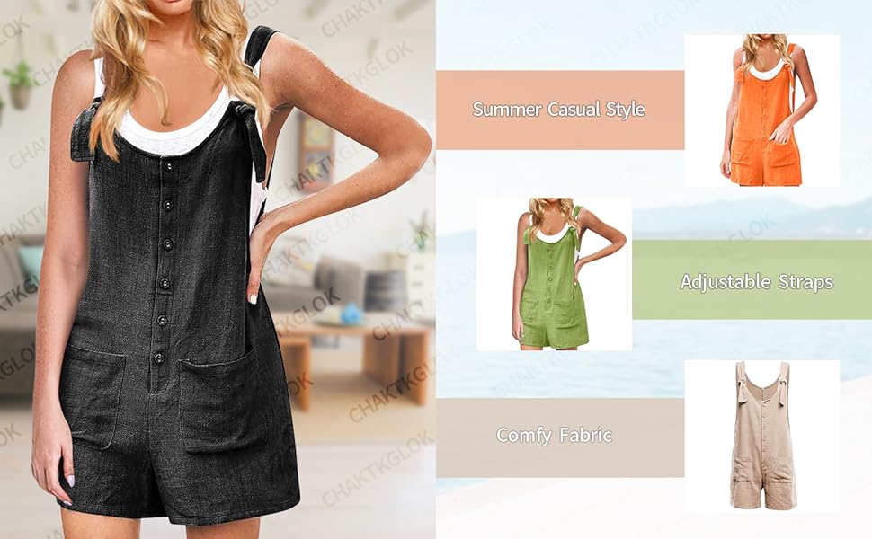 Womens Rompers for Summer Cute Casual Linen Romper Shorts Loose Short Sleeve Romper Jumpsuits