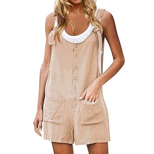 Womens Rompers for Summer Cute Casual Linen Romper Shorts Loose Short Sleeve Romper Jumpsuits