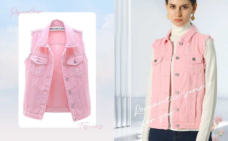 Women Candy Color Ripped Denim Vest jacket