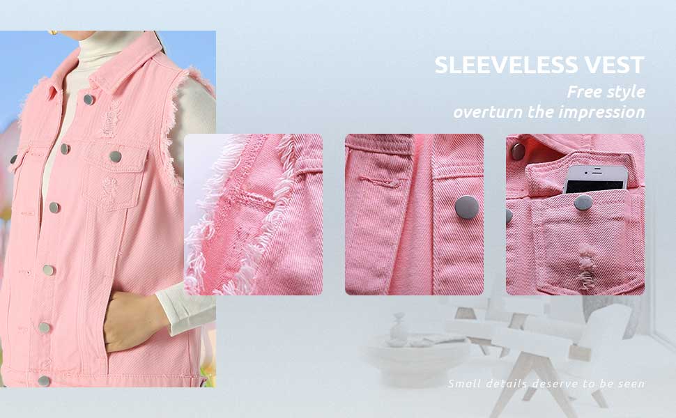 Women Candy Color Ripped Denim Vest jacket