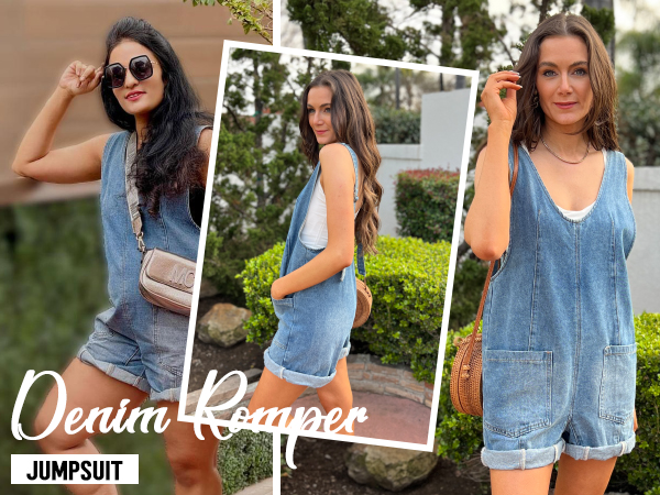 Denim romper for women 2024