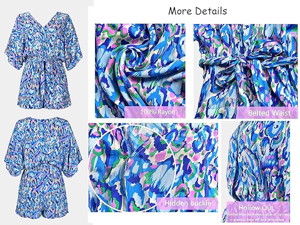 blue printed romper for women mini jumpsuit