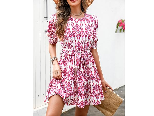 Fuchsia Abstract Mini Dress for Women Summer 2024