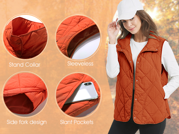 Womens Puffer Vest Stand Collar Zip Up Sleeveless Padded Gilet Coat with Pockets