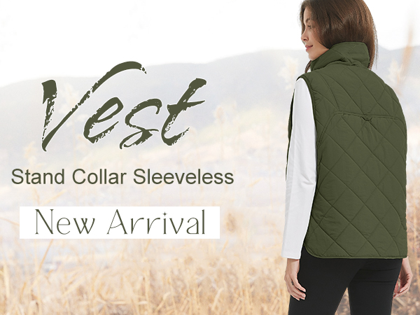 Women''s Quilted Puffer Vest Stand Collar Lightweight Button Down Padded Gilet with Pockets