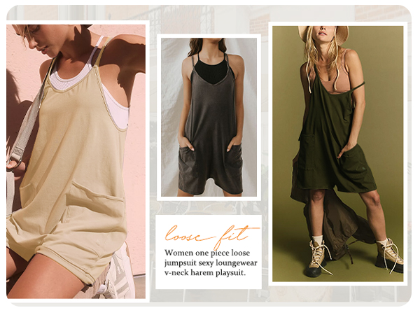 Summer Jumpsuits for Women Scoop Neck Rompers with Pockets