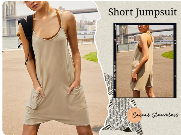 Oversized Sleeveless Jumpsuits Spaghetti Strap Loose Overalls with Pocket One Piece Rompers