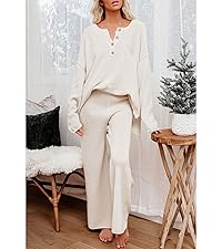 2 Piece Outfits Sweatsuit Knit Long Sleeve Sweater Wide Leg Pants Loungewear