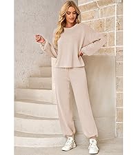 2 Piece Outfits Sweatsuit Casual Knit Pullover Sweater Pajamas Set