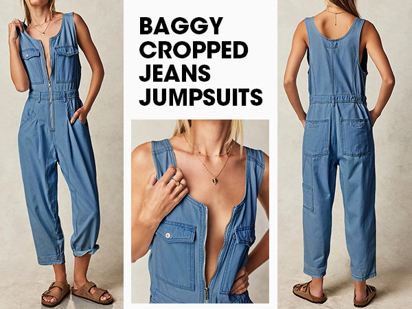 Baggy Cropped Jeans Jumpsuits