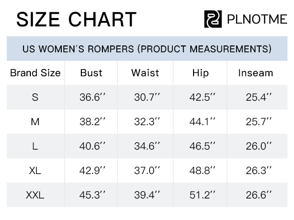 jumpsuits size chart