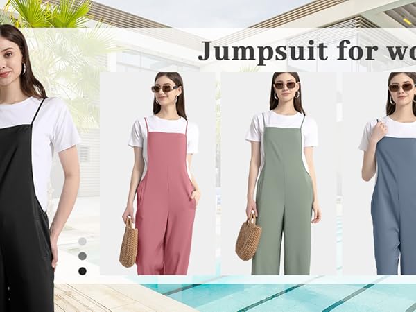 Women Casual Loose Long Bib Pants Wide Leg Jumpsuits