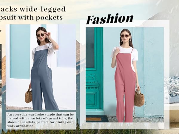 Women Casual Loose Long Bib Pants Wide Leg Jumpsuits