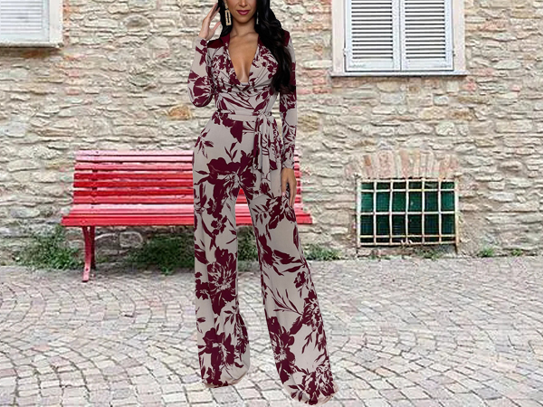 Women Sexy Deep V Neck Bandage Jumpsuits