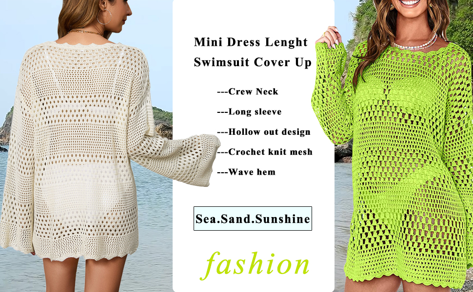 women''s swimsuit cover up crochet beach mini dress