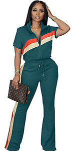 Women''s Lounge Set Short Sleeve Zipper Jacket Top 2 Piece