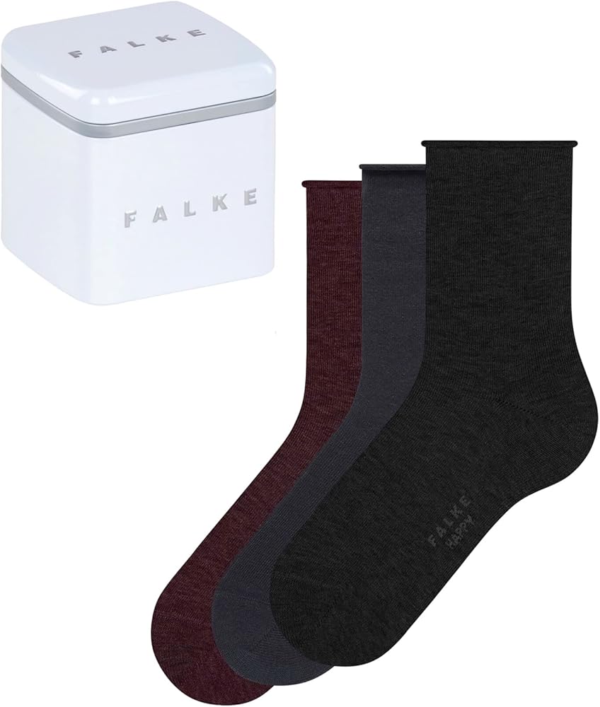 FALKE Women's Happy Box 3-Pack Socks, Cotton, Crew Length, Soft Trouser Socks, Lightweight, Trendy Work Clothing