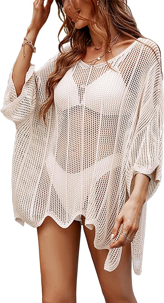 JDiction Women Swimsuit Cover Up Bathing Suit Kimono Long Beach Dress Floral Lace Bikini Swim Coverup