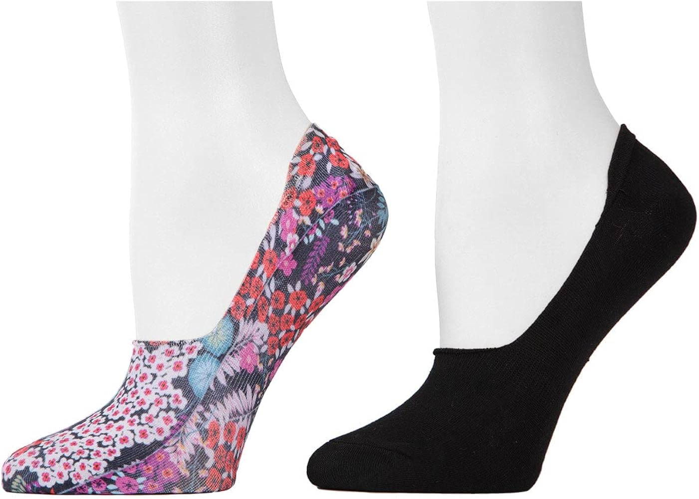 Natori Wildflowers No-Show 2-Pack Liner Socks Black/Black 9-11