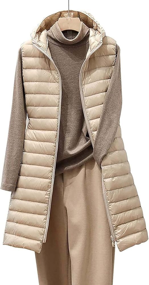 Down Vest Women Long Winter Coat Vest Hooded Waistcoat Coat Sleeveless Warm Down Coat With Pockets