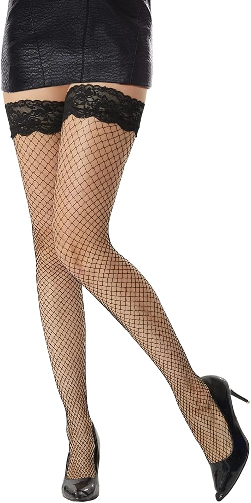 Fishnet Thigh High Stockings for Women Lingerie Sexy Over the Knee Tights with Lace Silicone Top