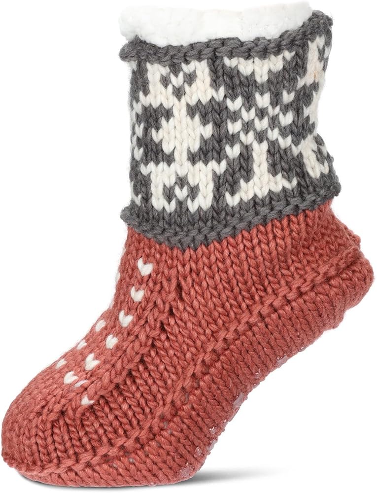 MeMoi Women's Snowflake Border Recycled Knit Sherpa Lined Lounge Socks