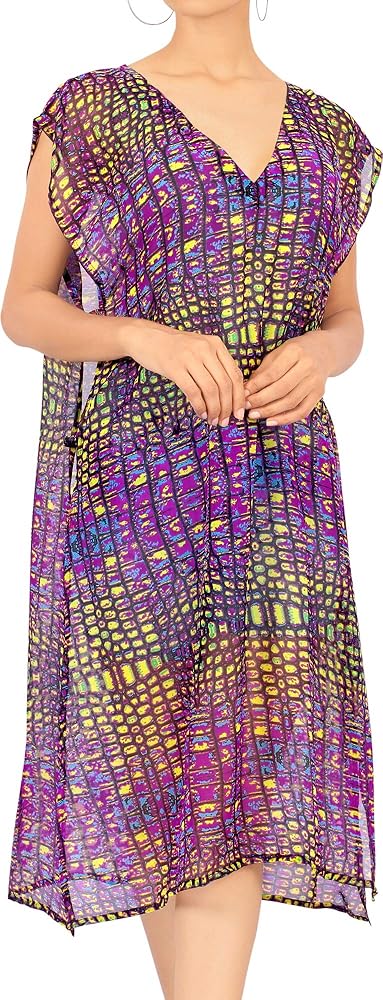 LA LEELA Women's Beachwear Summer Swim Beach Dress Cover Ups for Swimwear Women Short Front Tie Swimsuit Coverups for Women S-M Lilac, Allover