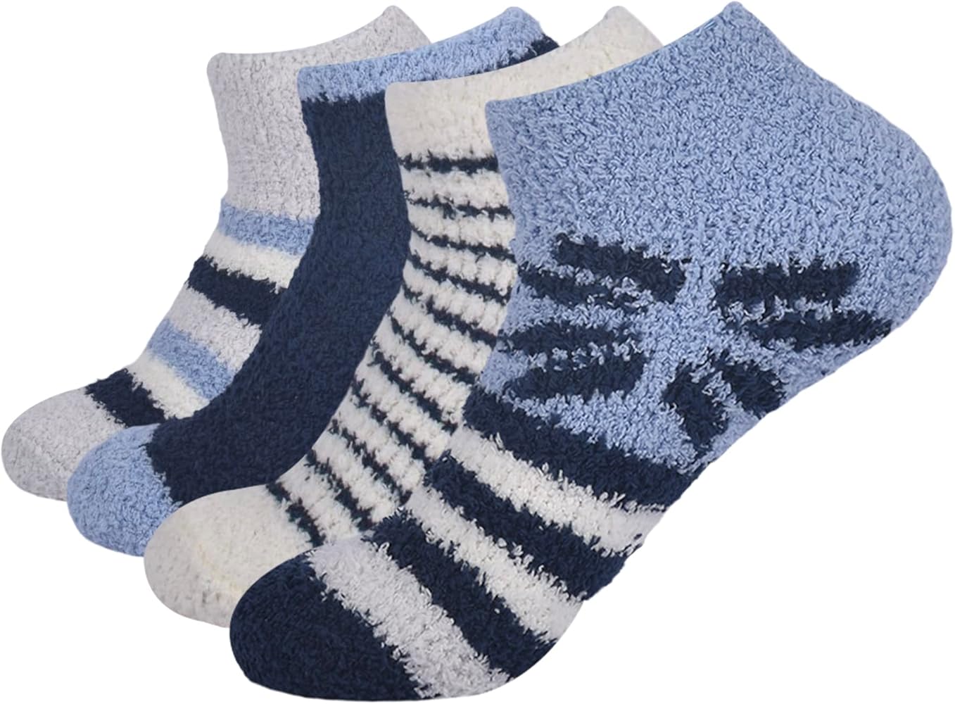 Lucky Brand Women's 4-Pack Snowflake Softee Low Cut Socks, Light Blue, 9-11