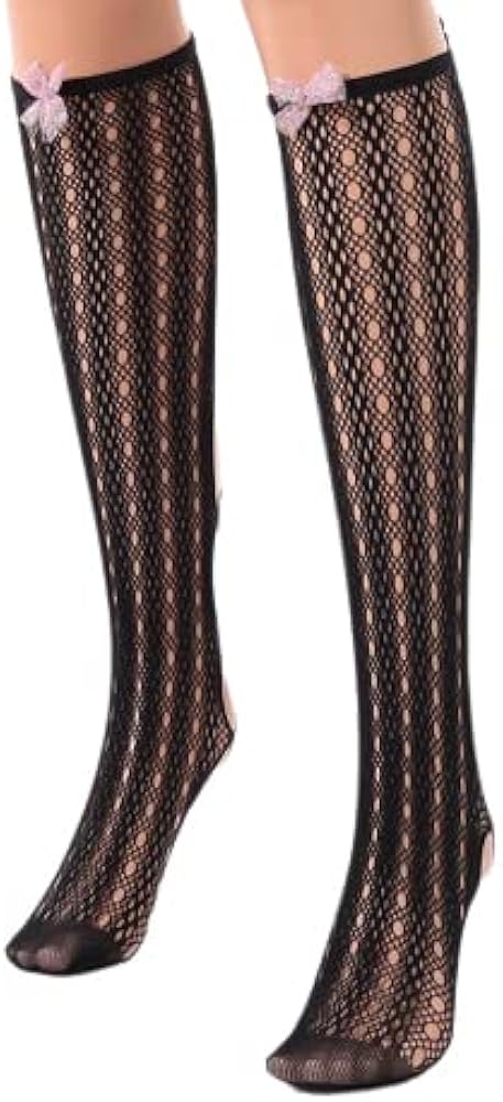 deladola Women's Fishnet Elastic Knee High Sock bowknot Fashionable Leg wraps Dress Tights for Women and Girls