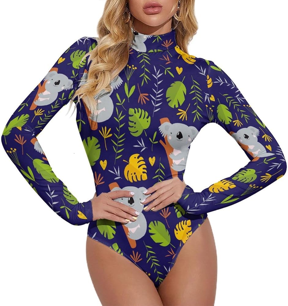 Australia Koalas Women's Bodysuit Tops Turtle Neck Long Sleeve Jumpsuit Print T Shirt