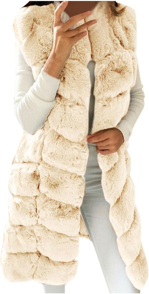 Winter Waistcoat Womens Long Faux Fur Vest Thick Warm Sleeveless Coat Jacket Fashion Fleece Teddy Outerwear