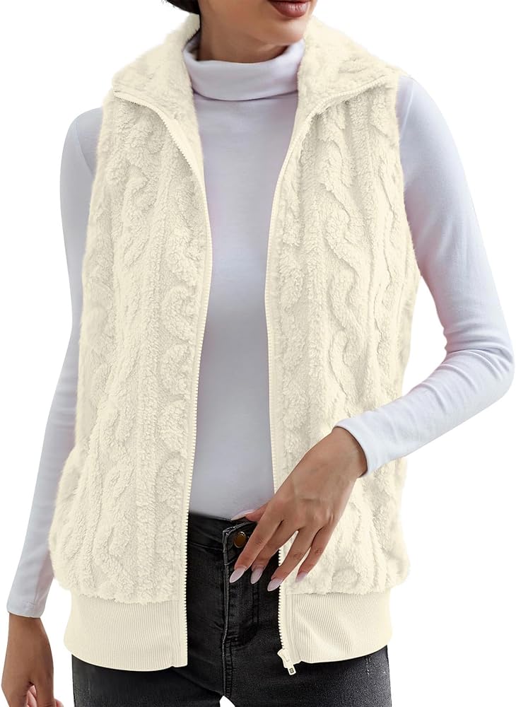 xxxiticat Women's Fleece Swearer Vest Sleeveless High Neck Winter Warm Zip Up Open Front Fuzzy Cardigan Waistcoat Jacket