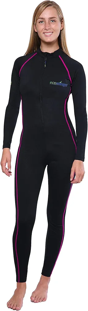 EcoStinger® Women Full Body Cover Swimsuit Stinger Suit UPF50+ Chlorine Resistant Black Pink Stitch