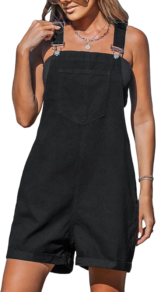 CUPSHE Women's Jumpsuits Sleeveless Denim Romper Overall Front Pocket Wide Leg Outfit Casual Beach