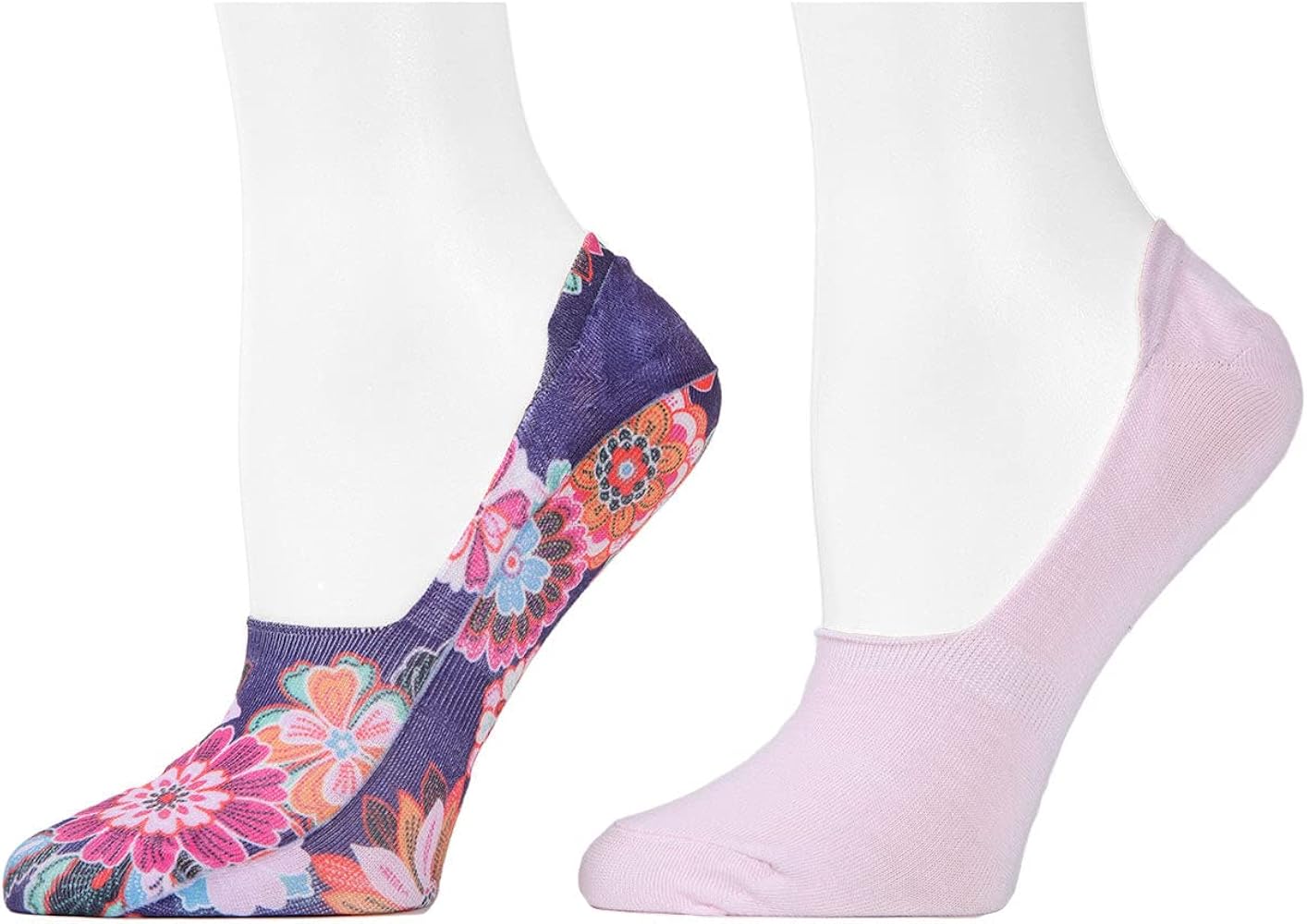 Natori Women's 4 Pair Pack Funky Floral No-Show Liner Socks Blueberry-Light Pink 9-11