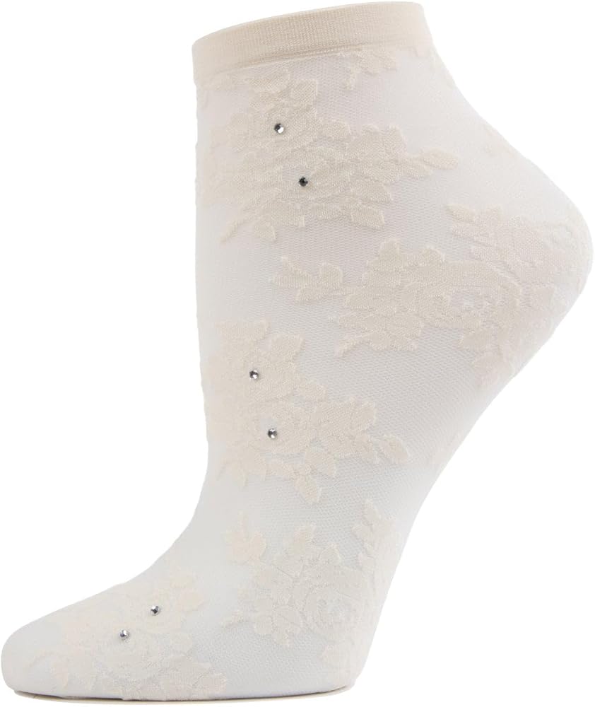 MeMoi Floral Rhinestone Shortie Sheer See-Through Socks