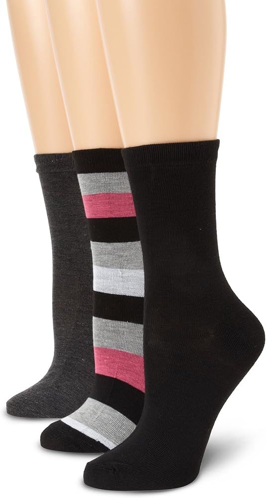 Anne Klein Women's Three-Pair Pack Wide-Stripe Crew Socks